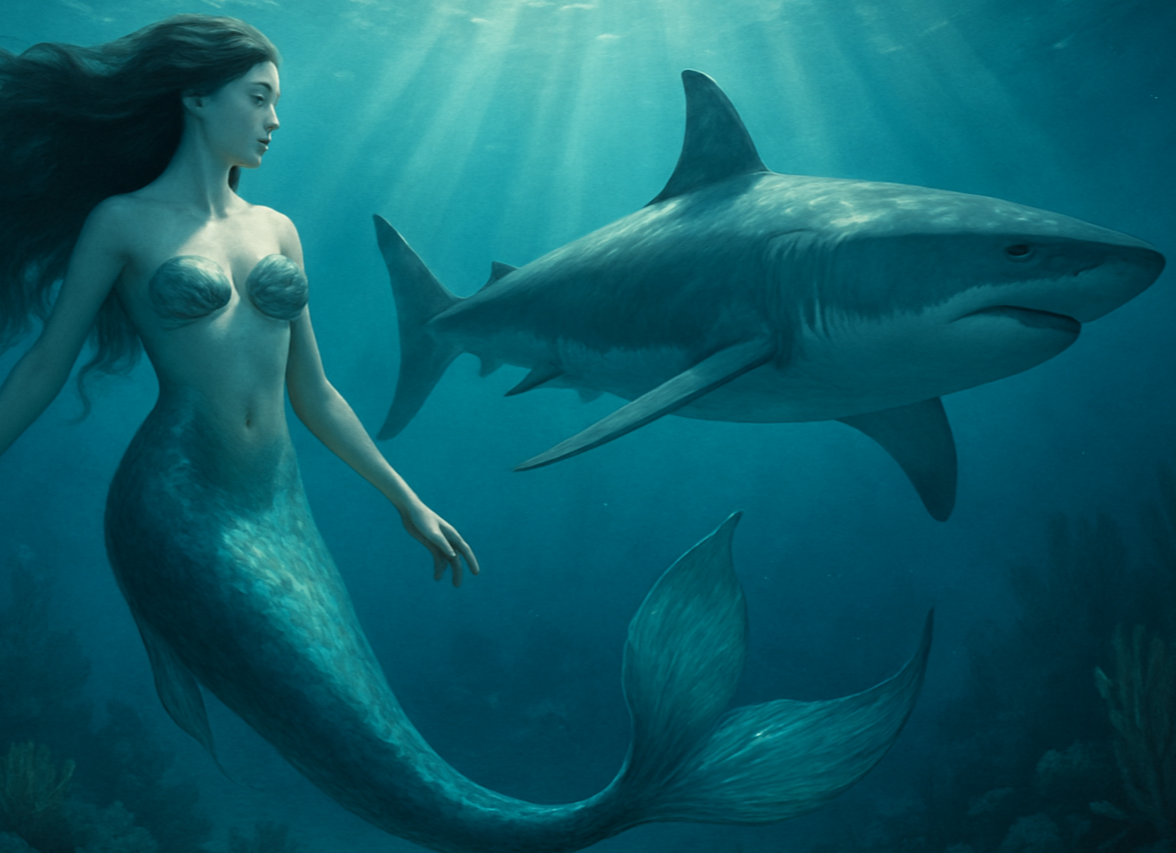 mermaid and a shark